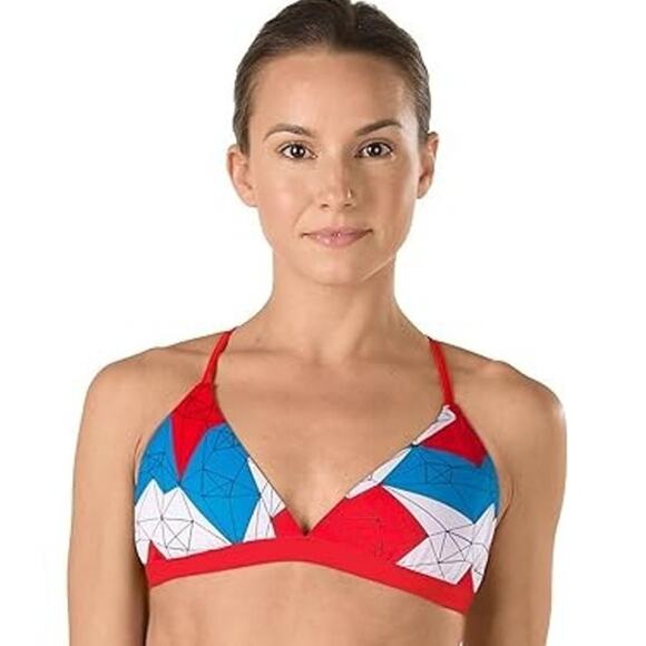 [Speedo] Blue Endurance Lite Tie Back Triangle Bikini Top Swimsuit NWT Sz Large - Picture 1 of 9